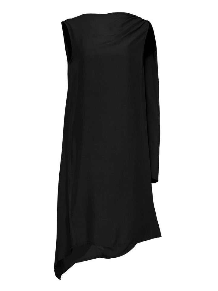 Silky Viscose Tencel Drape-Neck Dress