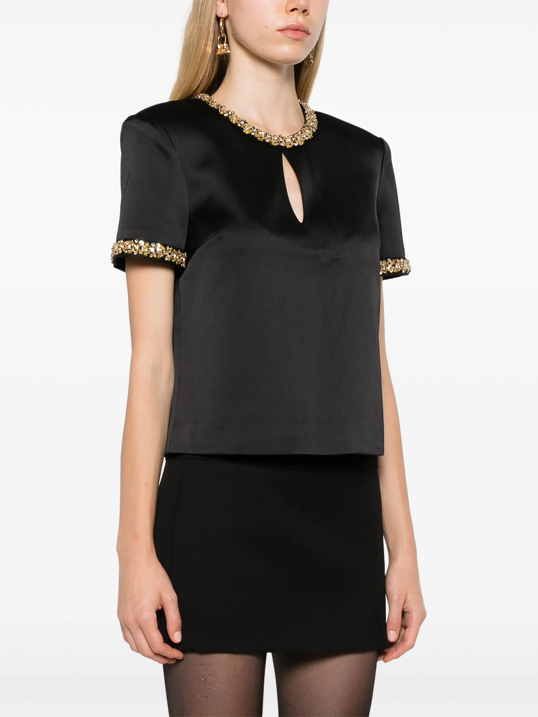 Black Satin Embellished Top