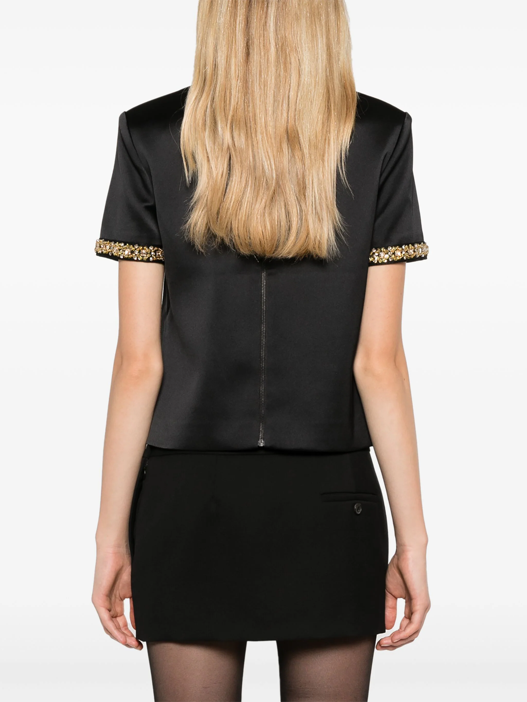 Black Satin Embellished Top