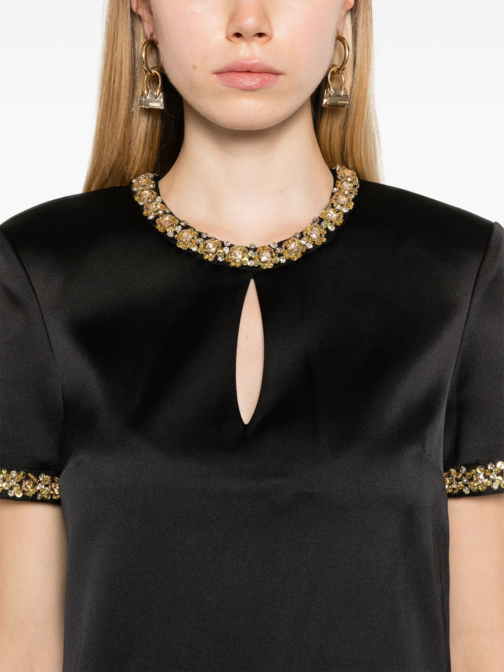 Black Satin Embellished Top