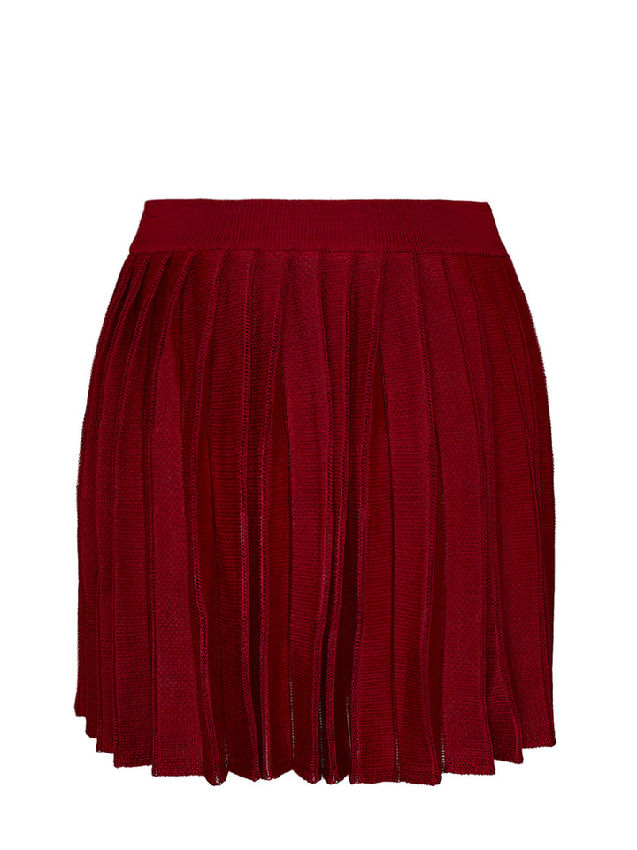 Red Pleated Knit Mini Skirt