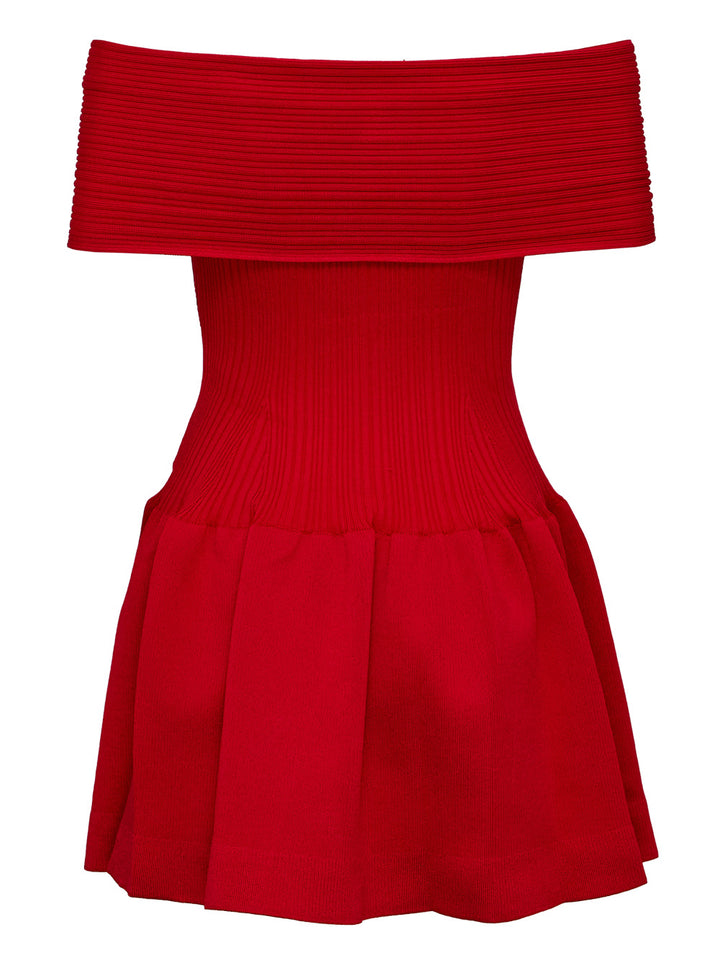 Red Knit Bow Mini Dress