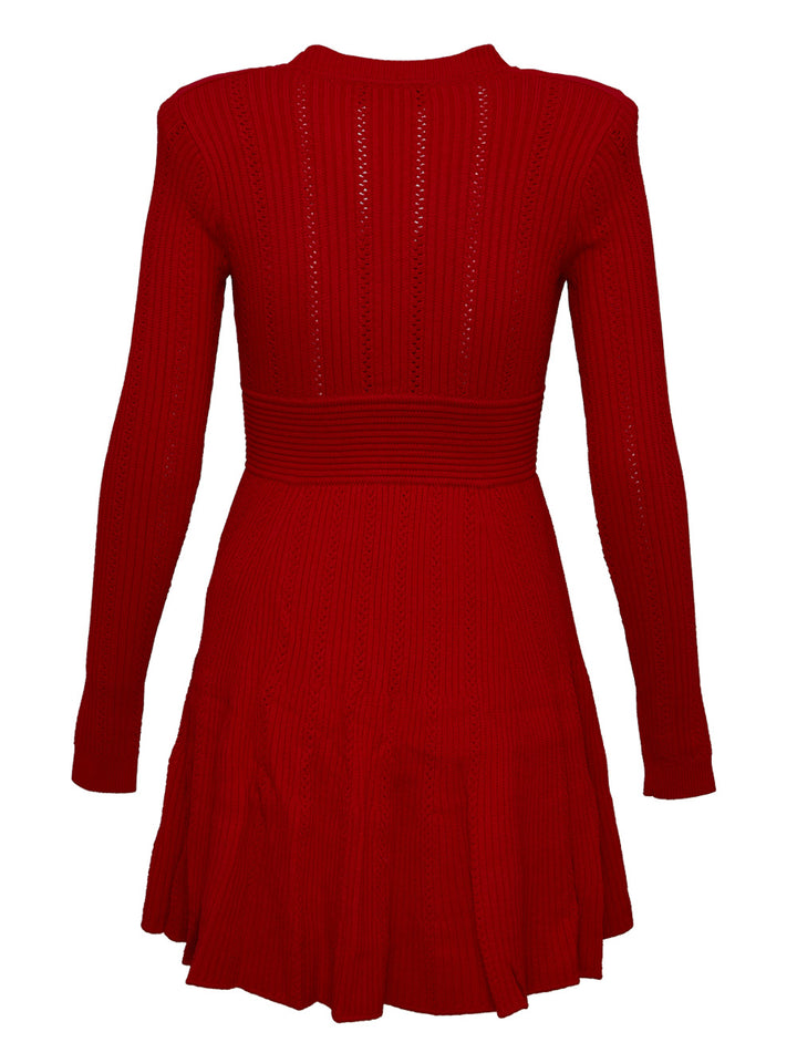 Red Pointelle Knit Mini Dress