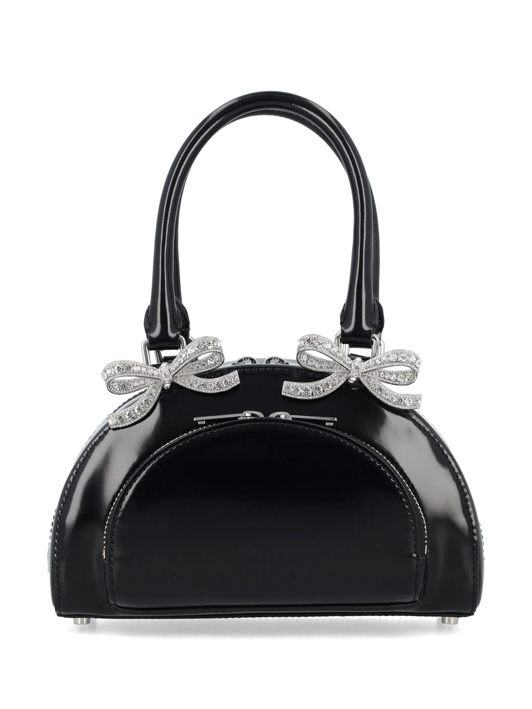 Black Leather Curved Mini Tote