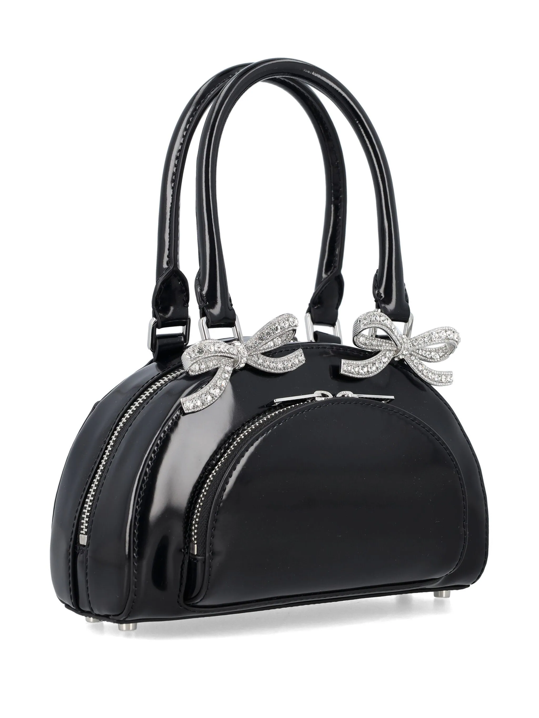 Black Leather Curved Mini Tote