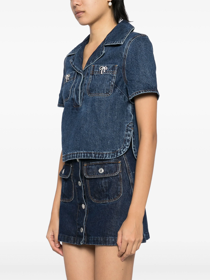 Bow Trim Denim Top