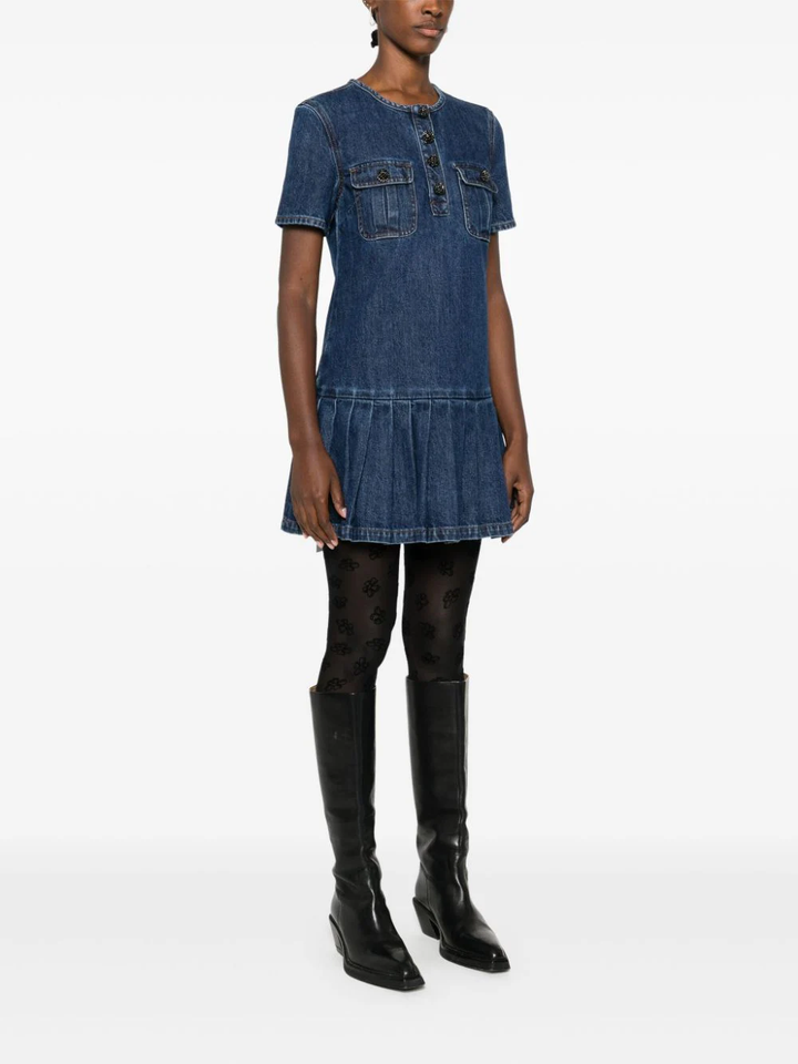 Pleated Denim Mini Dress