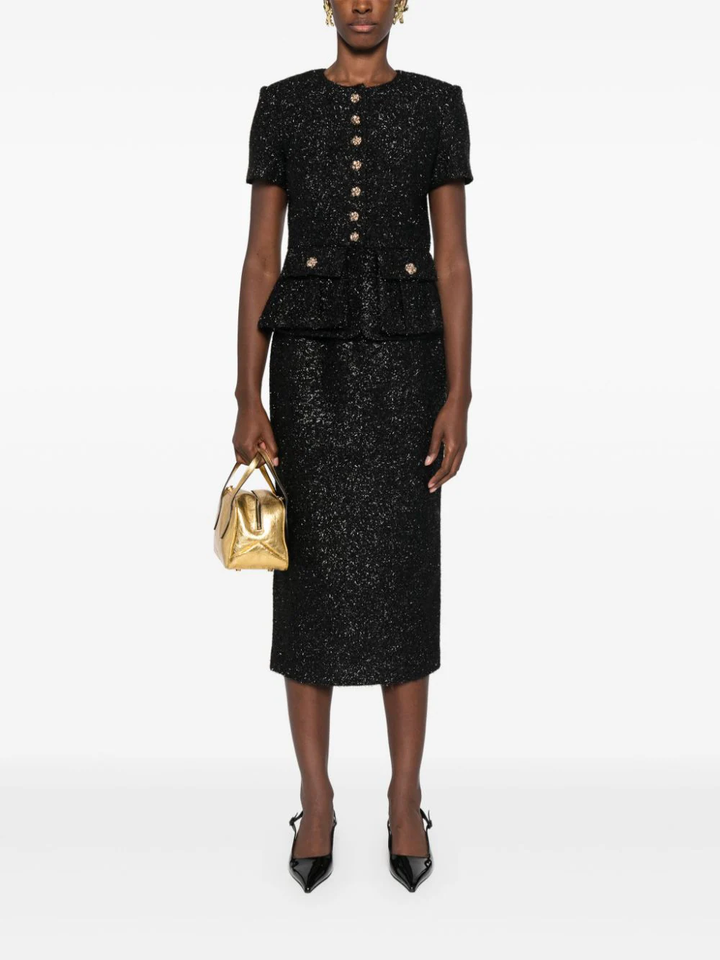 Black Tinsel Boucle Tailored Dress