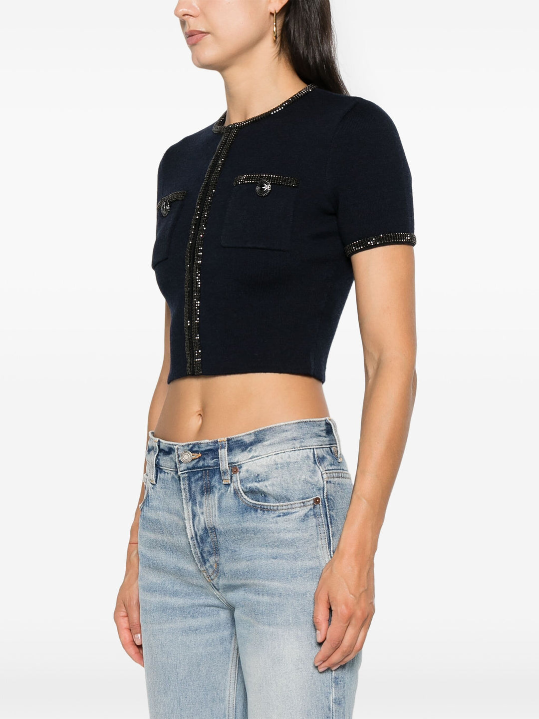 Navy Embellished Knit Top