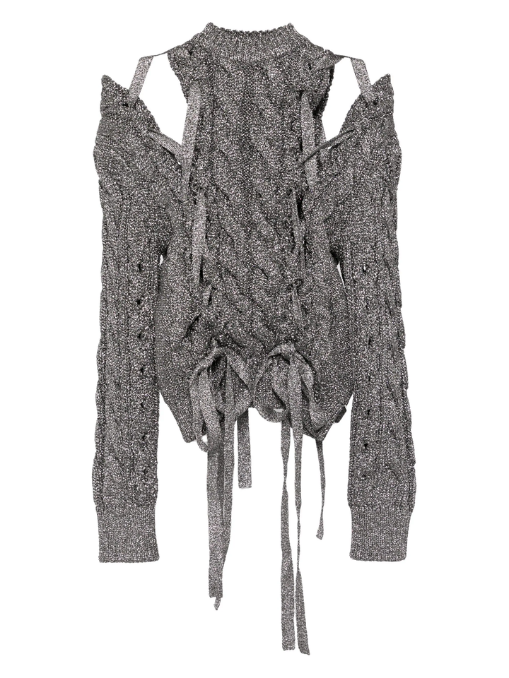 Metal Ribbon Tie Knit Pullover