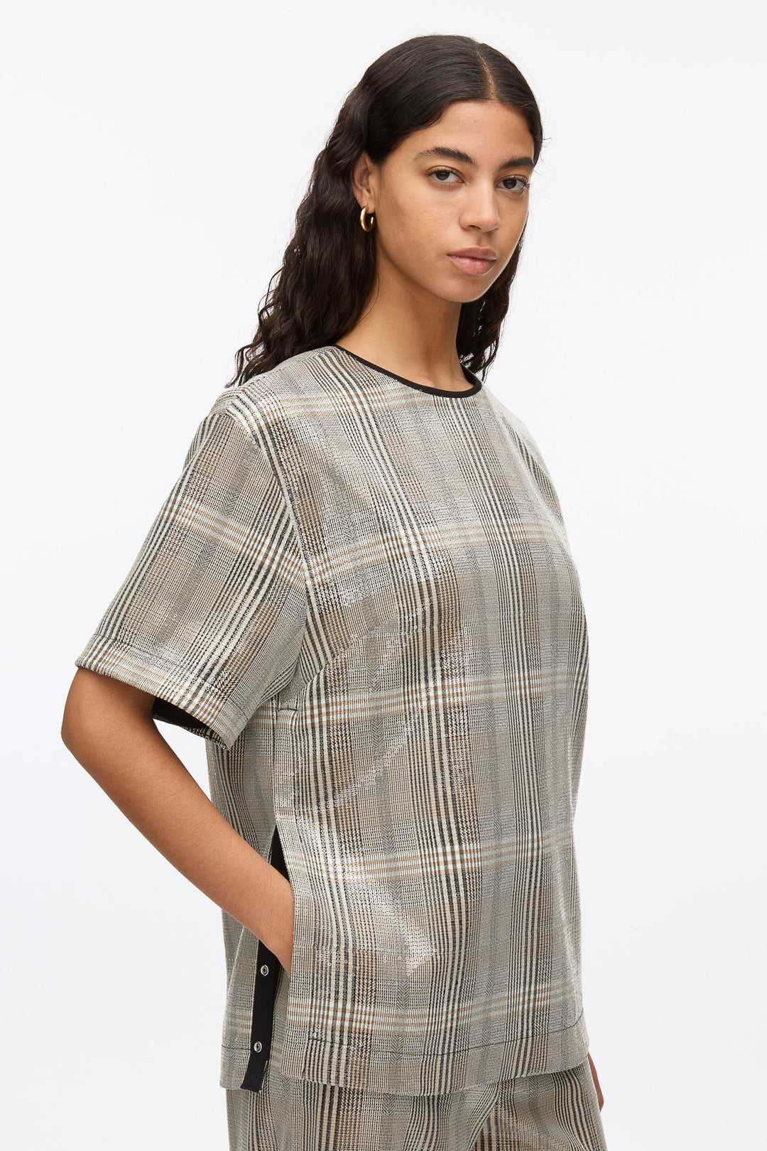 Sequin Plaid Boxy Tee