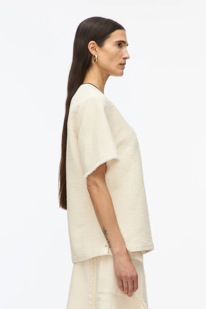 Tweed Boxy Tee With Faux Leather