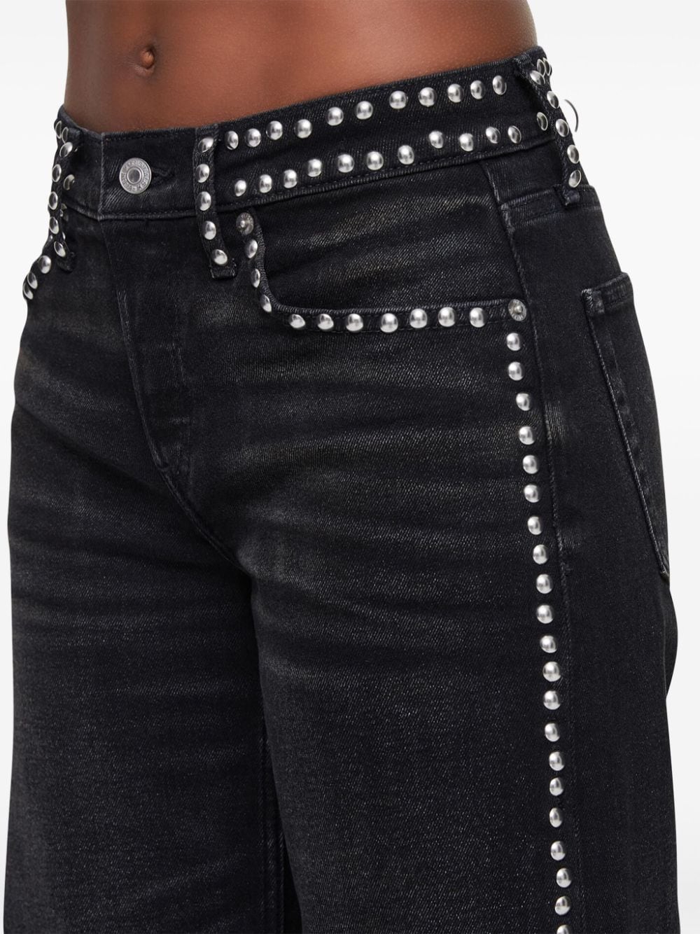 Studded Mid Rise Wide Leg Jeans