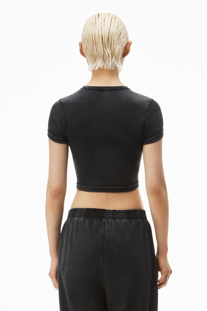 Cropped Short-Sleeve Baby Tee In Ribbed Cotton