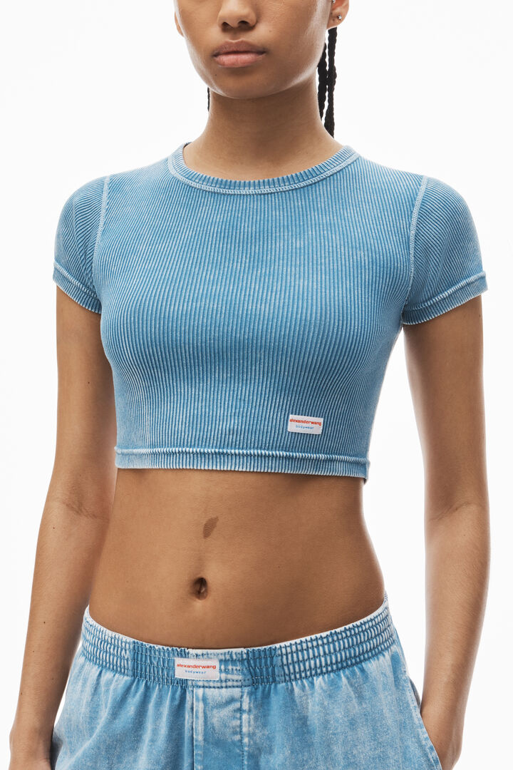 Cropped Short-Sleeve Baby Tee In Ribbed Cotton