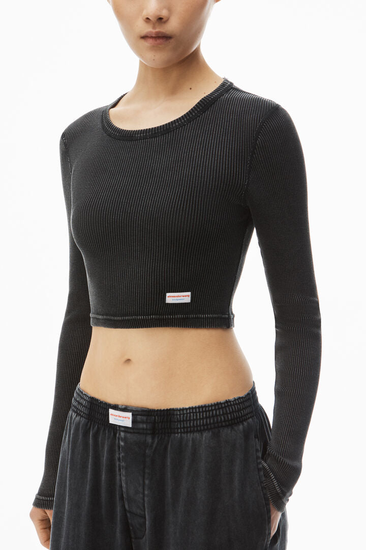 Cropped Long-Sleeve Tee In Ribbed Cotton