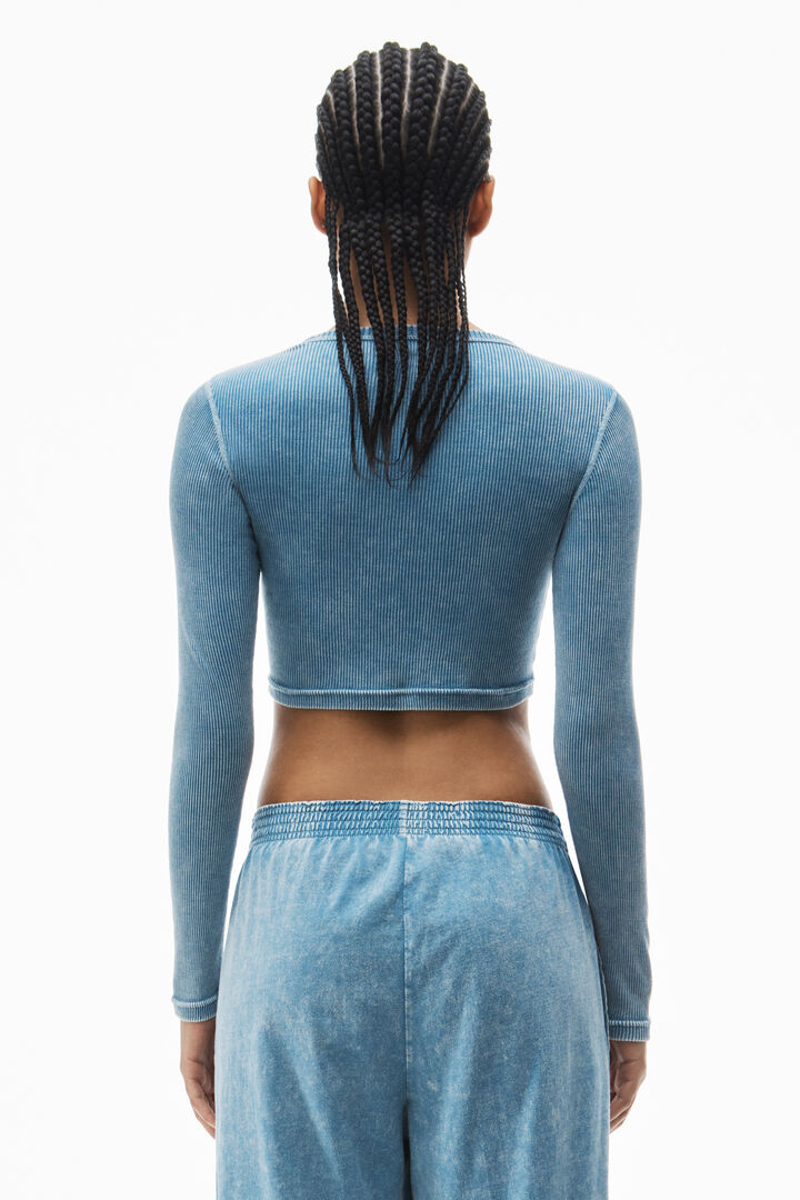 Cropped Long-Sleeve Tee In Ribbed Cotton