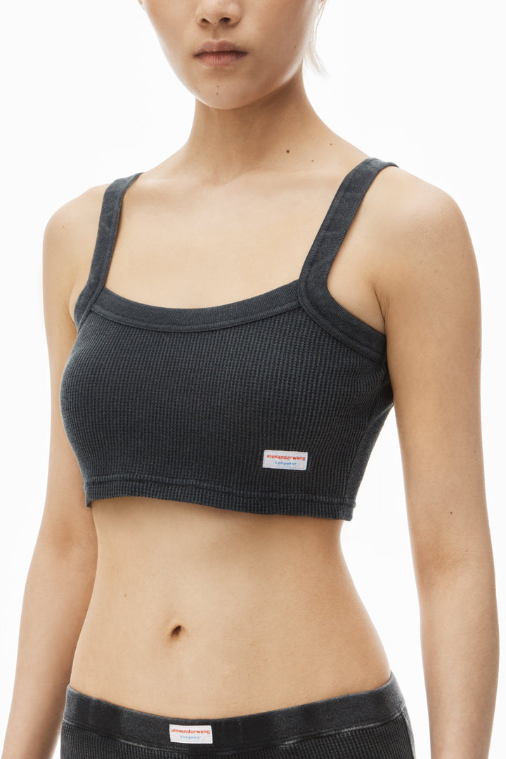 Cropped Camisole In Waffle-Knit Cotton Stretch