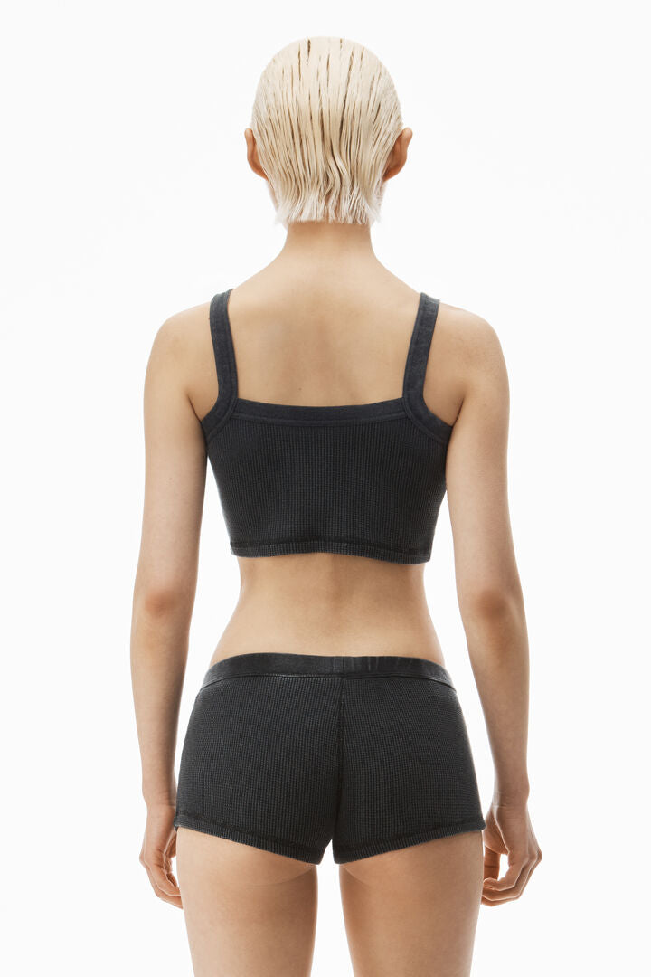 Cropped Camisole In Waffle-Knit Cotton Stretch
