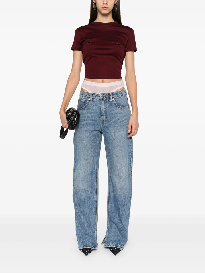 Pre-Styled Straight-Leg Slit-Hem Jeans In Cotton
