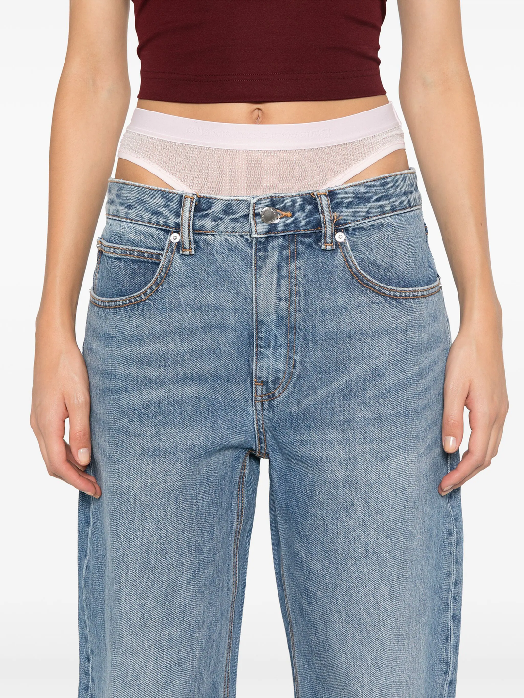 Pre-Styled Straight-Leg Slit-Hem Jeans In Cotton