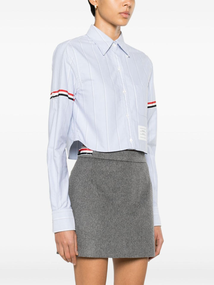 Áo sơ mi cropped tay áo Oxford sọc cho nữ