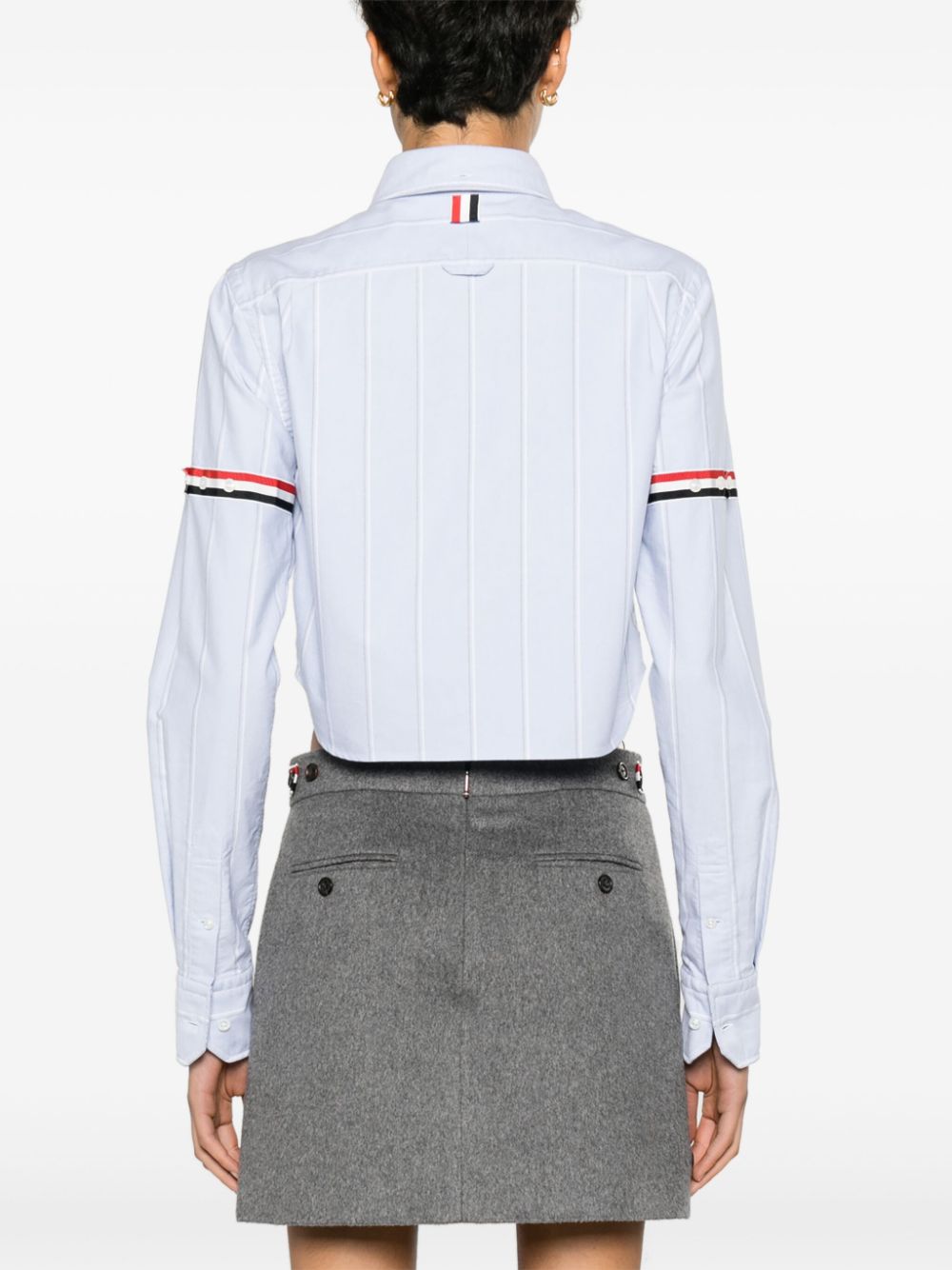 Áo sơ mi cropped tay áo Oxford sọc cho nữ