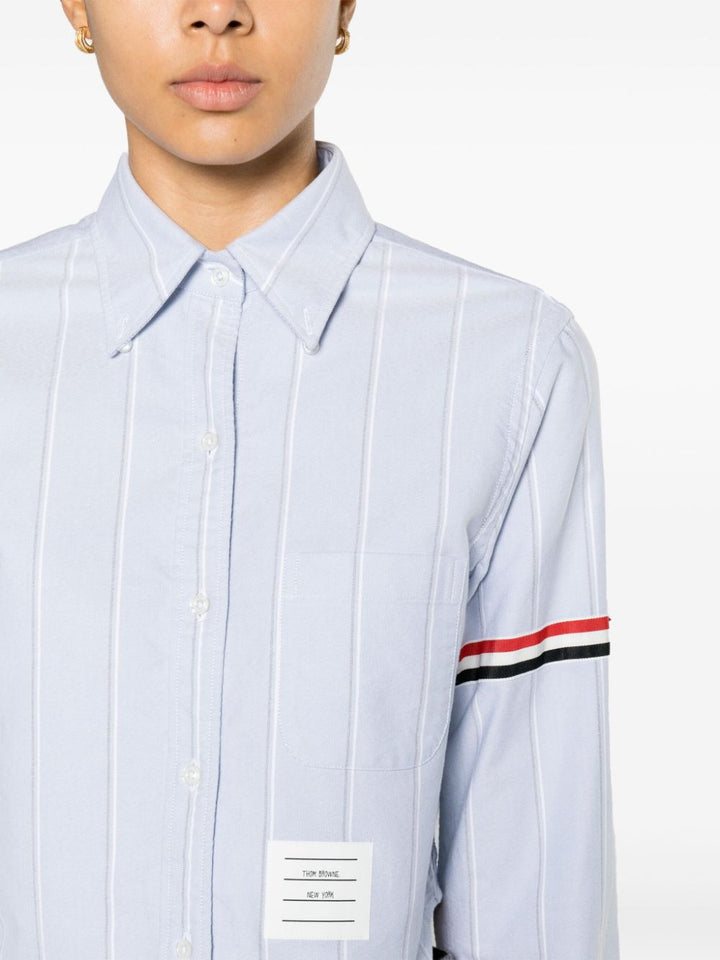 Áo sơ mi cropped tay áo Oxford sọc cho nữ
