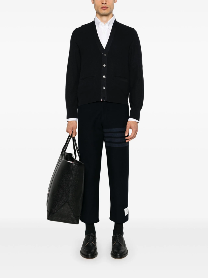 Silk Pique 4-Bar V Neck Cardigan Men