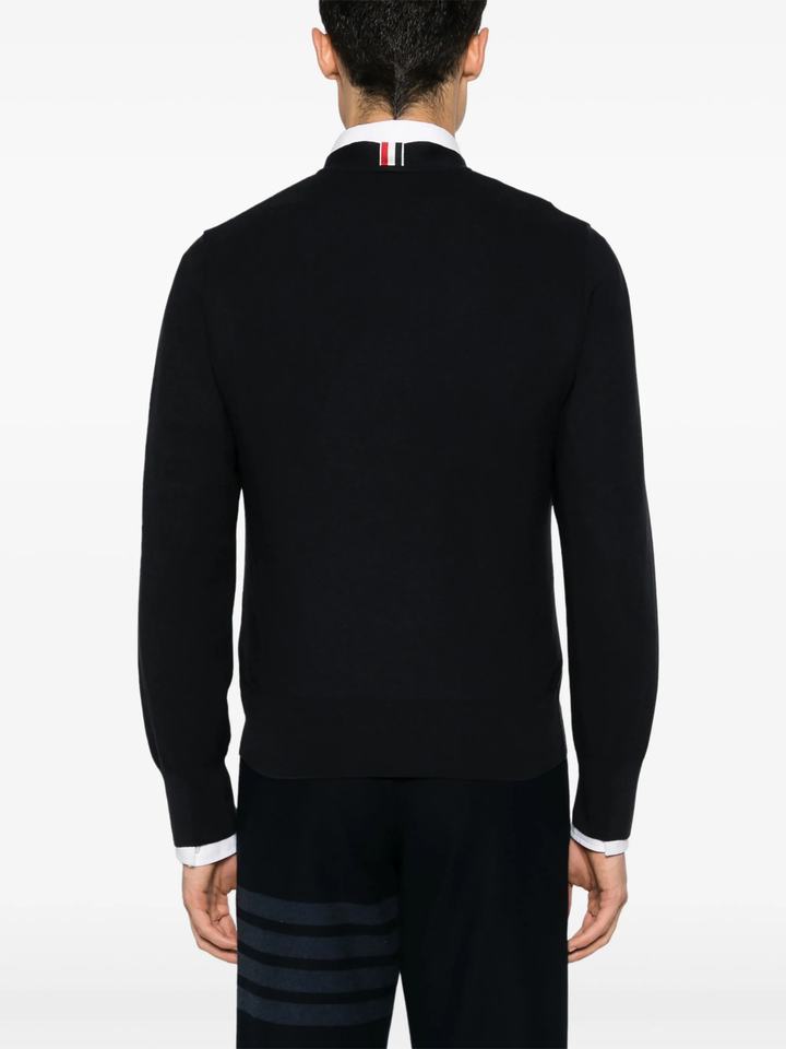 Silk Pique 4-Bar V Neck Cardigan Men