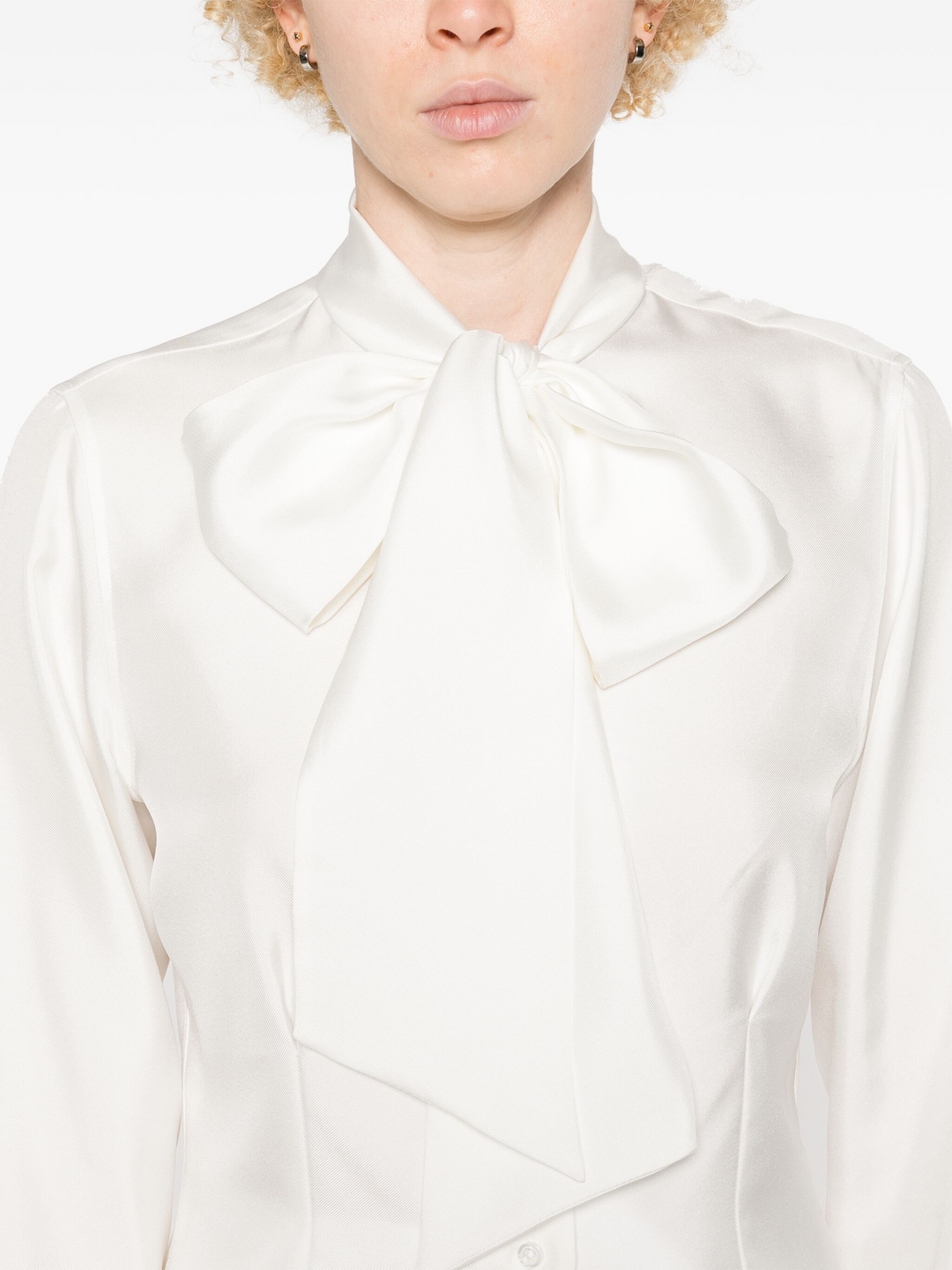 Silk Twill Bow Collar Blouse