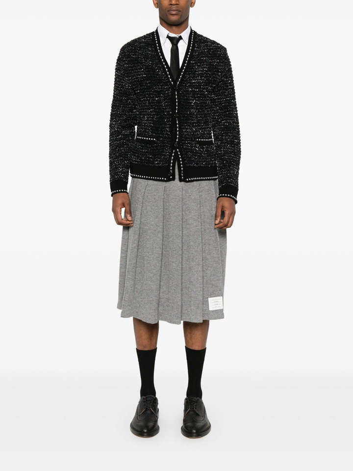 Eyelash Tweed Jacquard V Neck Cardigan