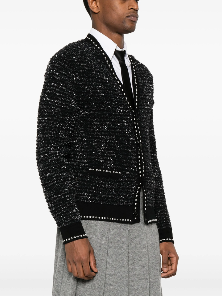 Eyelash Tweed Jacquard V Neck Cardigan