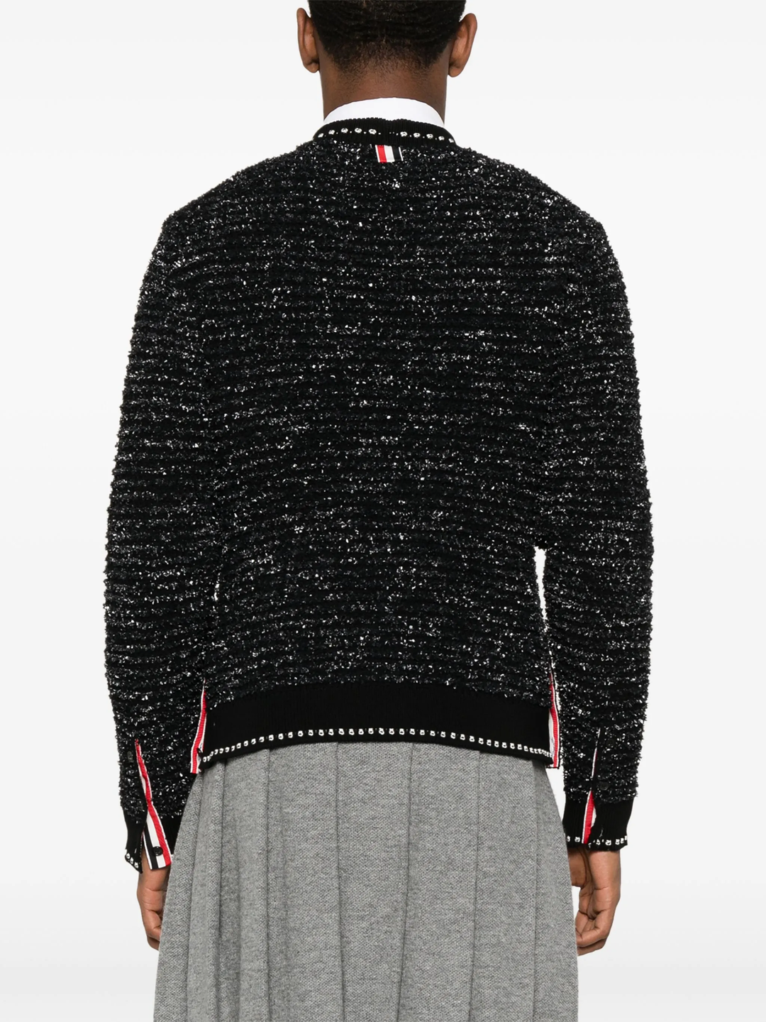 Eyelash Tweed Jacquard V Neck Cardigan