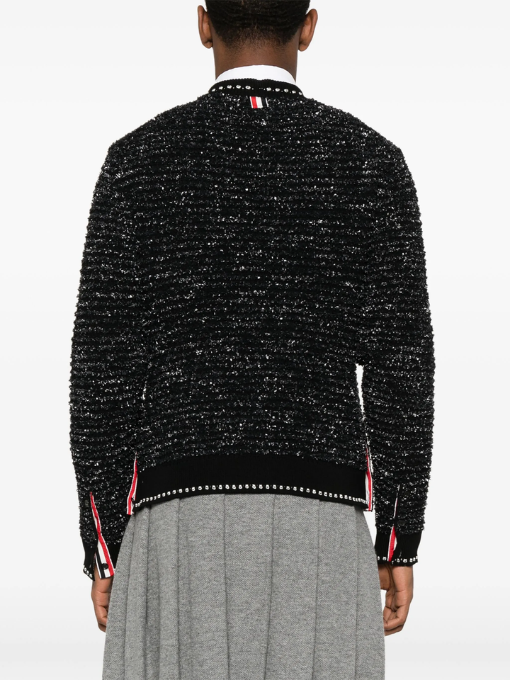 Eyelash Tweed Jacquard V Neck Cardigan