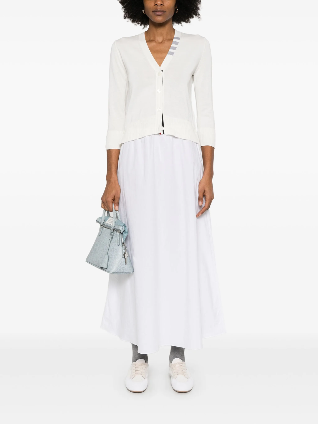 Cotton 4-Bar V Neck Cardigan Women