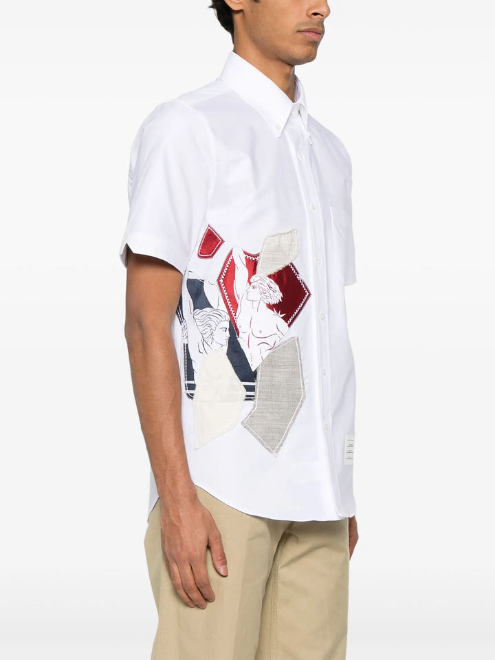 Straight Fit Button Down Shirt With Patchwork Detail Men