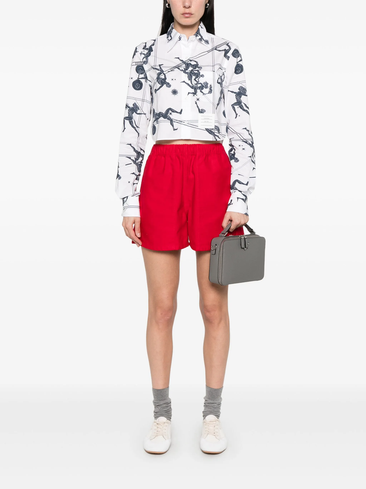 Cropped Button Down Point Collar Blouse