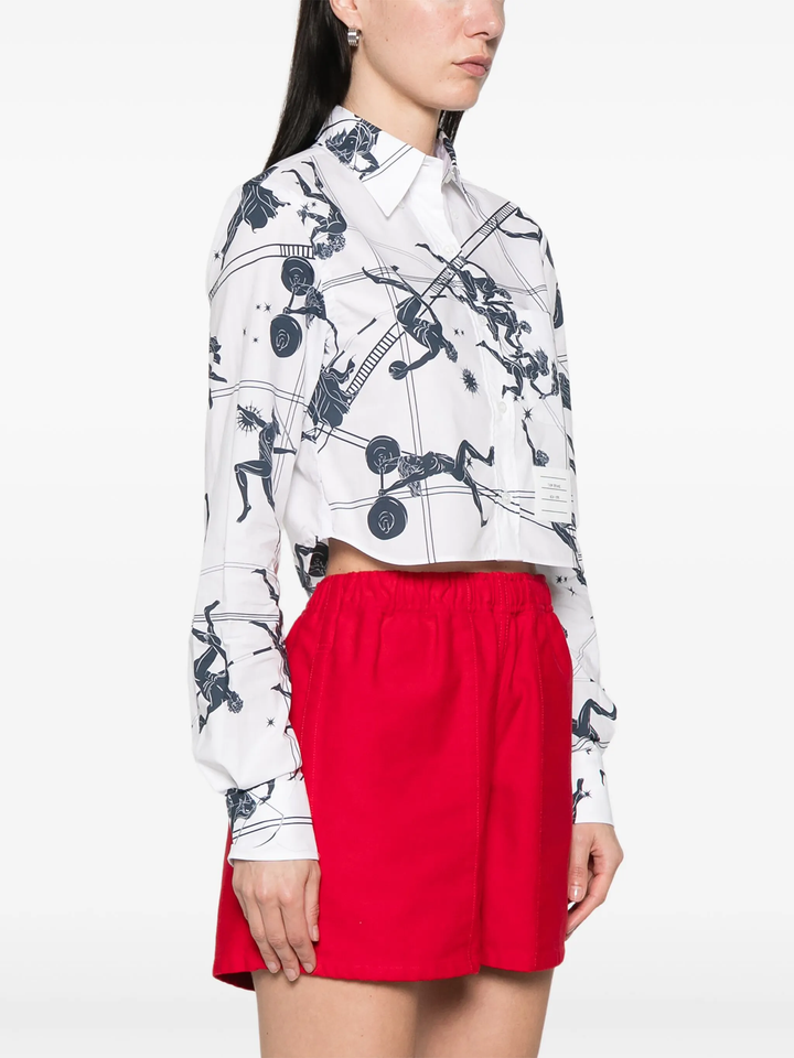 Cropped Button Down Point Collar Blouse