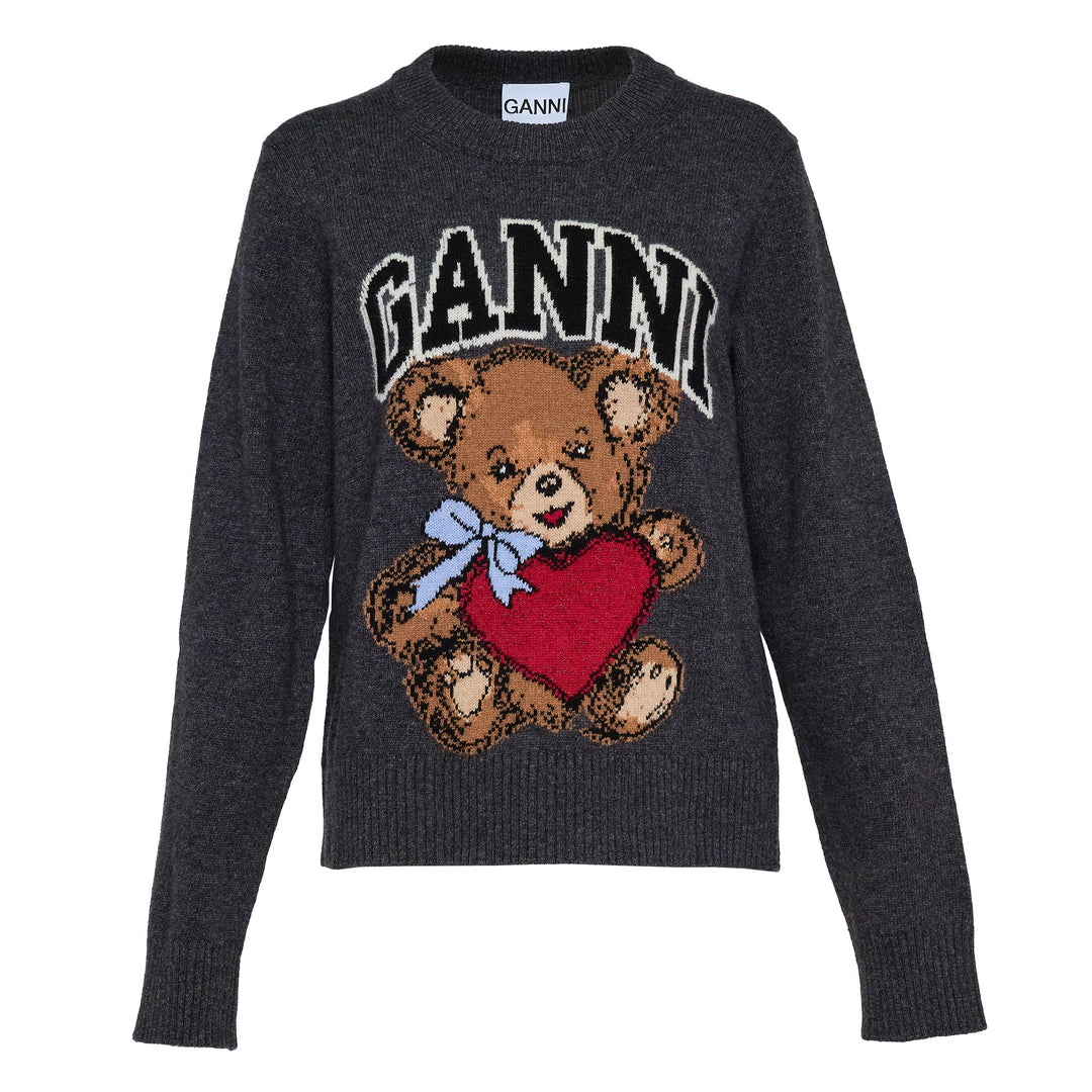 Graphic Wool Mix Bear Crewneck Sweater