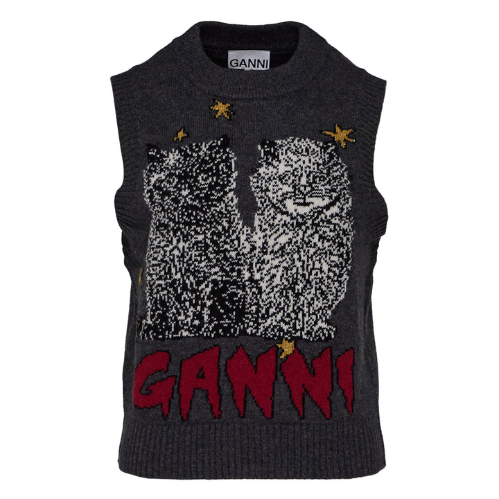 Graphic Wool Mix Cats Vest