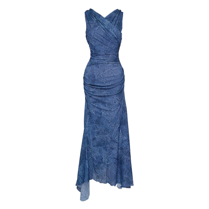 Marl Mesh Long Ruched Crossover Dress