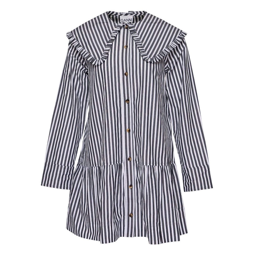 Stripe Cotton Big Collar Mini Dress