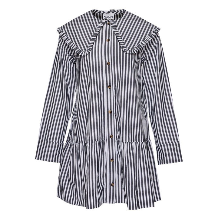 Stripe Cotton Big Collar Mini Dress