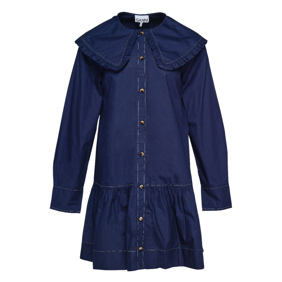 Cotton Poplin Big Collar Mini Dress