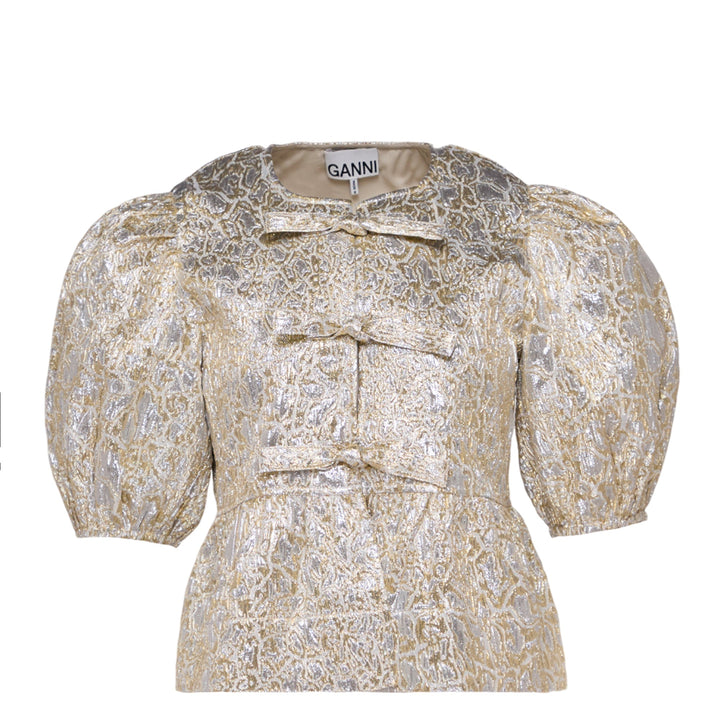 Metallic Cloque Peplum Blouse