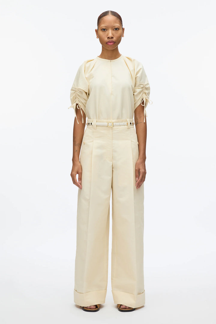 Shirred Sleeve Band Collar Top