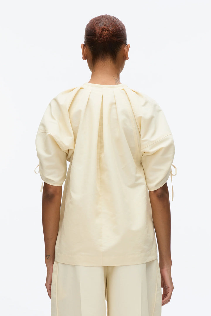 Shirred Sleeve Band Collar Top