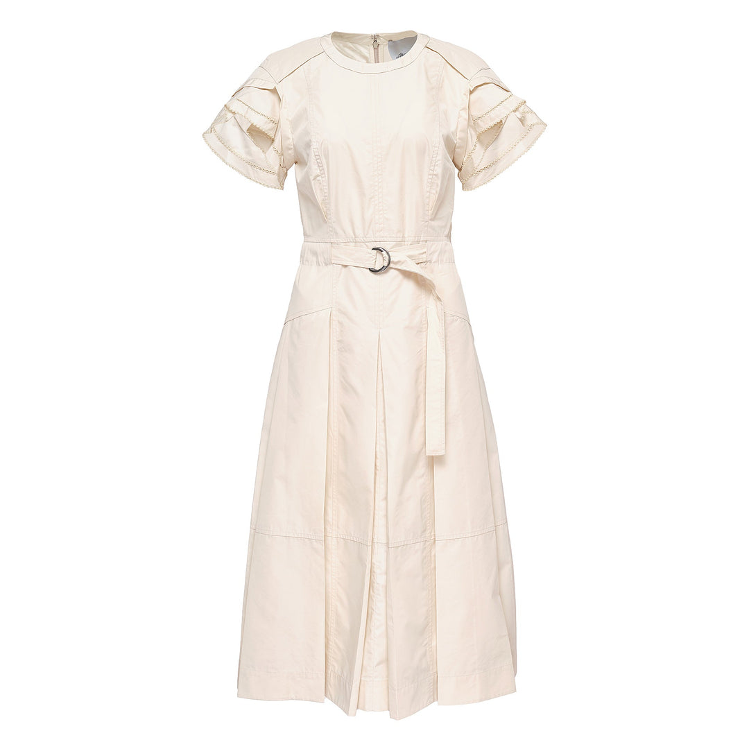Cascade Drape Short Sleeve Belted Dress