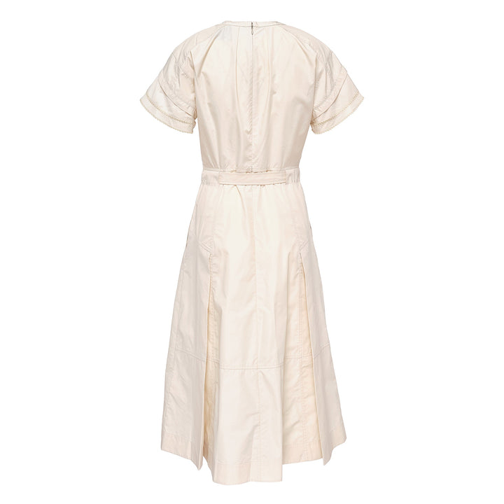 Cascade Drape Short Sleeve Belted Dress